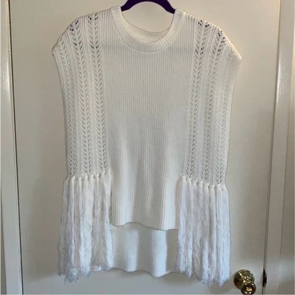 Anthropologie Fringed Sweater Vest Cream One Size - Picture 6 of 15